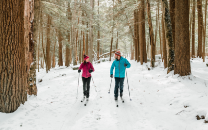 Couple Cross-Country Skiing in Cook Forest State Park